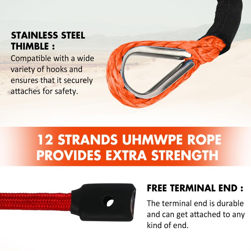 STEGODON Synthetic Winch Rope, 3/8" x100ft 23809LBS Dyneema Winch Rope 3/8 Heavy Duty Winch Cable with Protective Sleeve Forged Winch Hook for 4WD Off Road Vehicle Truck SUV (Orange) - Image 5